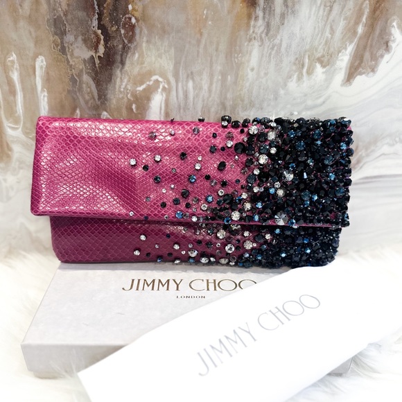 STUNNING! Jimmy Choo Python Crystal Dipped Clutch - Picture 3 of 8
